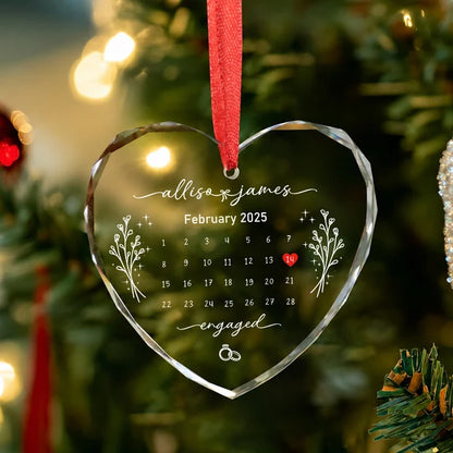 Set Of 1-8 Pcs Anniversary Christmas Glass Circle/ Heart Ornament Custom Name - Date