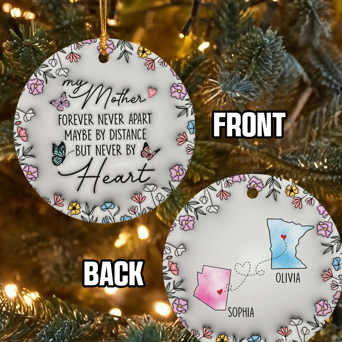 Personalized Map Distance Effect Mom Ornament 3D Inflated Effect