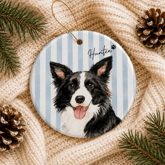 Circle Ornament Pet Custom Photo Vertical Striped Dog Cat Christmas Gift Set 1-8 Pcs