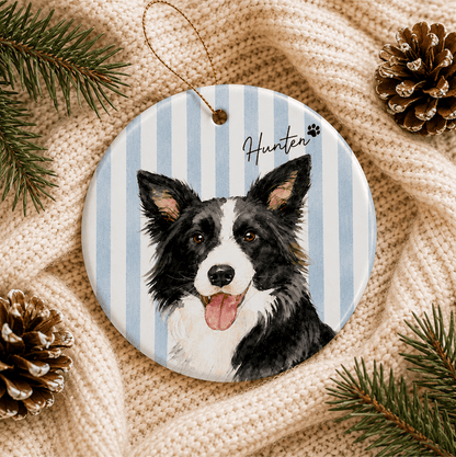 Circle Ornament Pet Custom Photo Vertical Striped Dog Cat Christmas Gift Set 1-8 Pcs