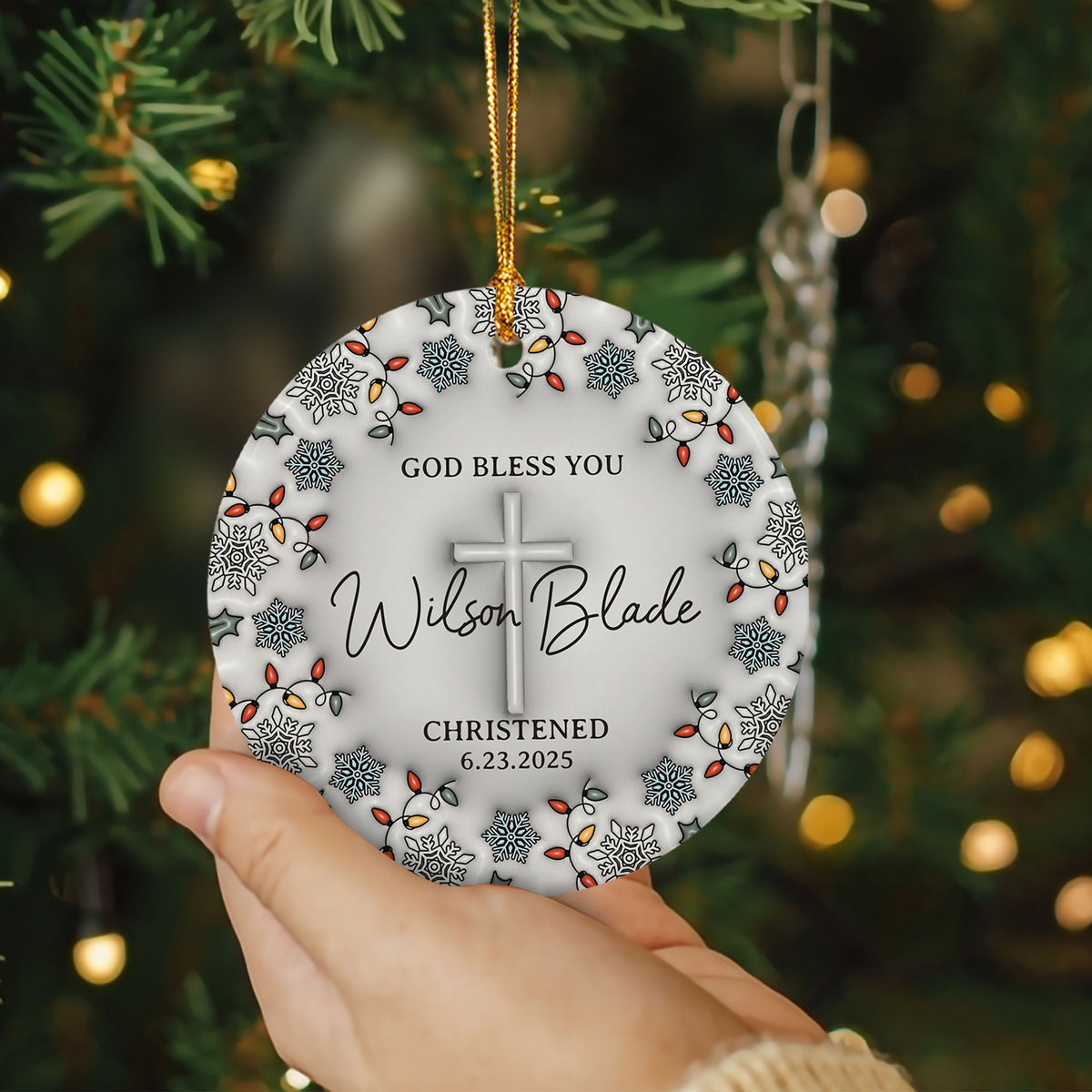 Personalized Christian Custom 3D Inflated Effect Ceramic Ornament Custom Name