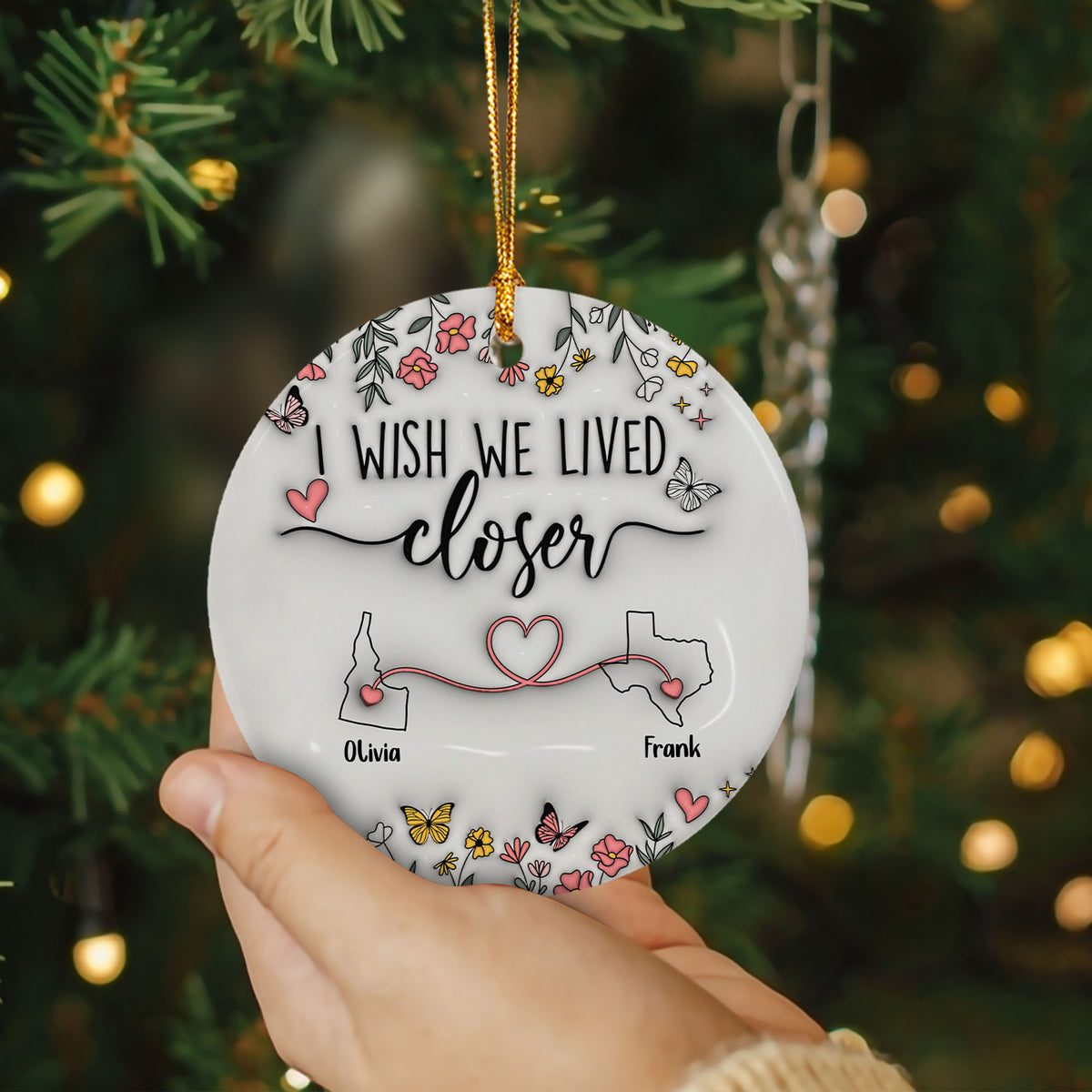 Personalized Map Distance State Floral Custom 3D Inflated Effect Ornament