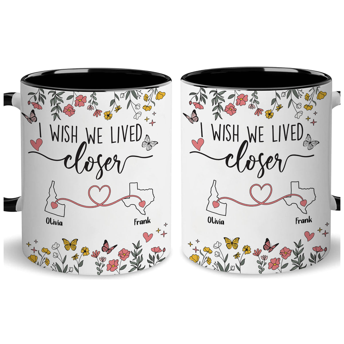 Personalized Map Distance State Floral Custom Coffee Mug