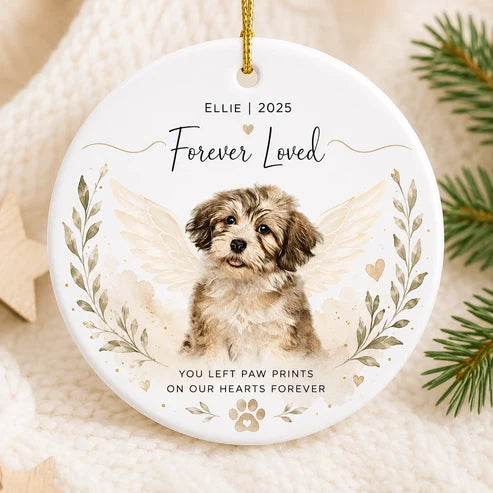 Personalized Pet Memorial Photo Dog Cat Christmas Tree Circle Ceramic Ornament Gift Set 1-8 PCS Multi Style