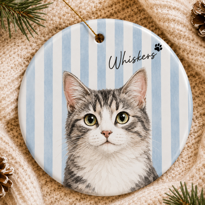 Circle Ornament Pet Custom Photo Vertical Striped Dog Cat Christmas Gift Set 1-8 Pcs