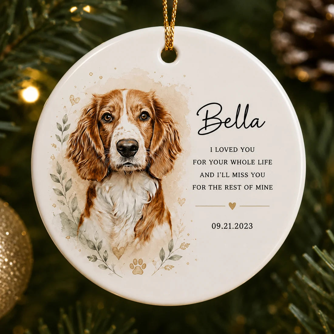 Personalized Pet Memorial Photo Dog Cat Christmas Tree Circle Ceramic Ornament Gift Set 1-8 PCS Multi Style