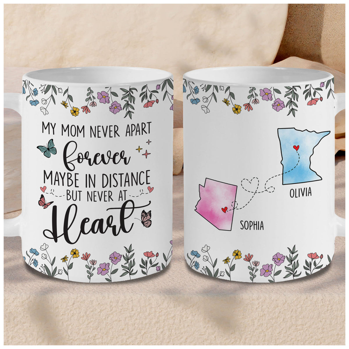 Personalized Distance State Coffee Mug Mothers Birthday Gift