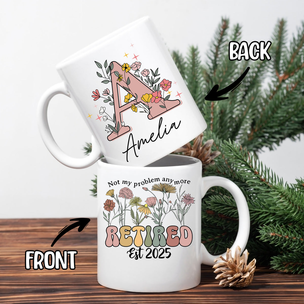 Personalized Customized Retirement Gift For Woman Init Letter Custom Coffee Mug 11Oz Retirement