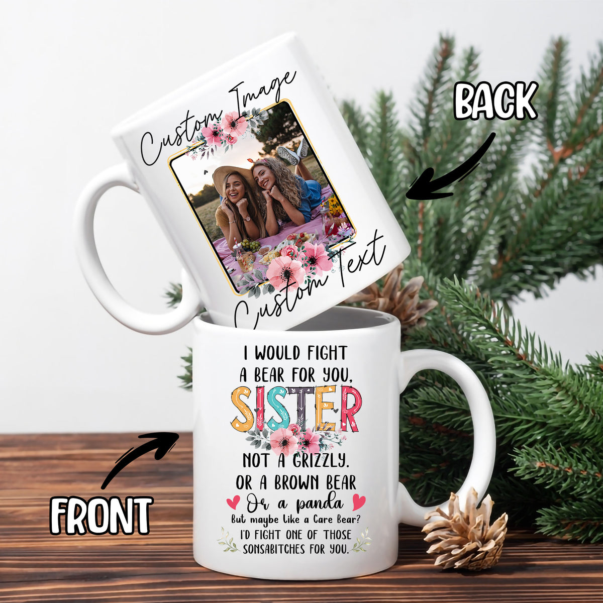 Personalized Customized Photo Mug For Sister Custom Image Coffee Mugs 11Oz