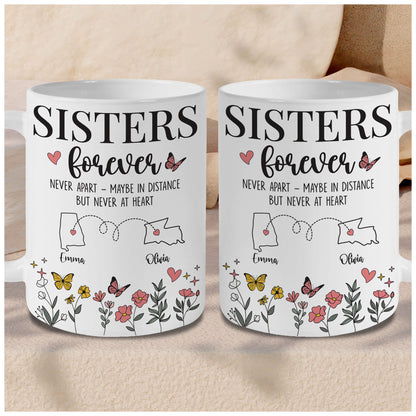 Personalized Custom Map Distance Sister Mug Coffee Mug 11Oz 15Oz