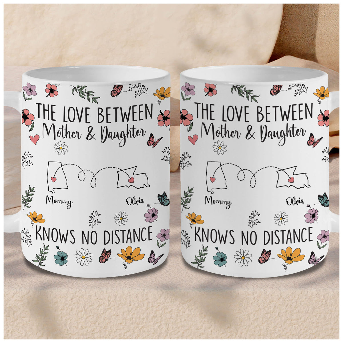 Personalized Custom Map Distance Effect Mom And Daughter Coffee Mug 11Oz 15Oz