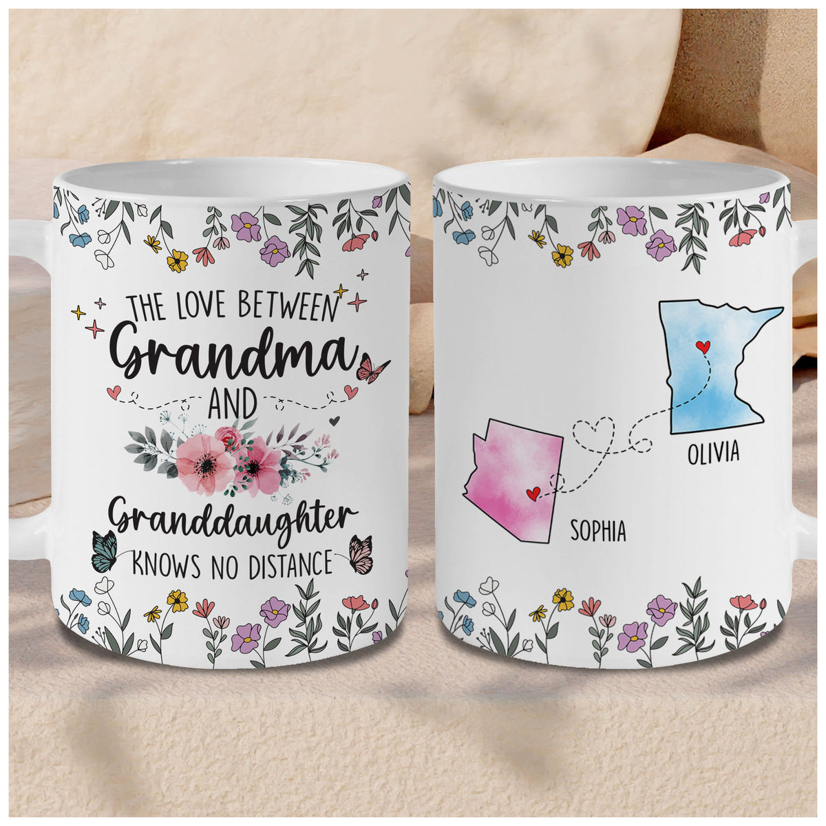 Personalized Choose States Names Grandma And Granddaughter Coffee Mug
