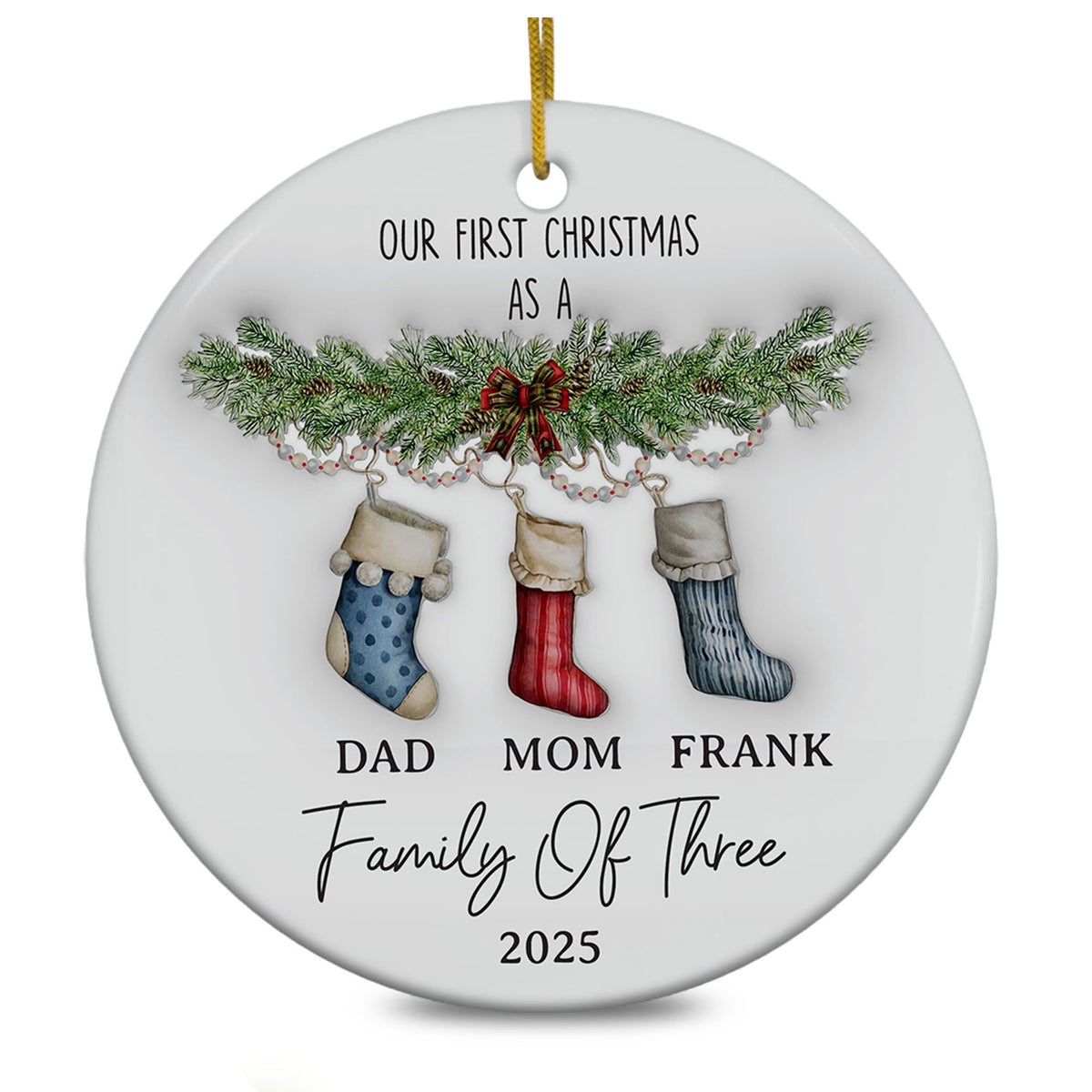 Personalized Family Of Three Christmas Ornament 3D Inflated Effect