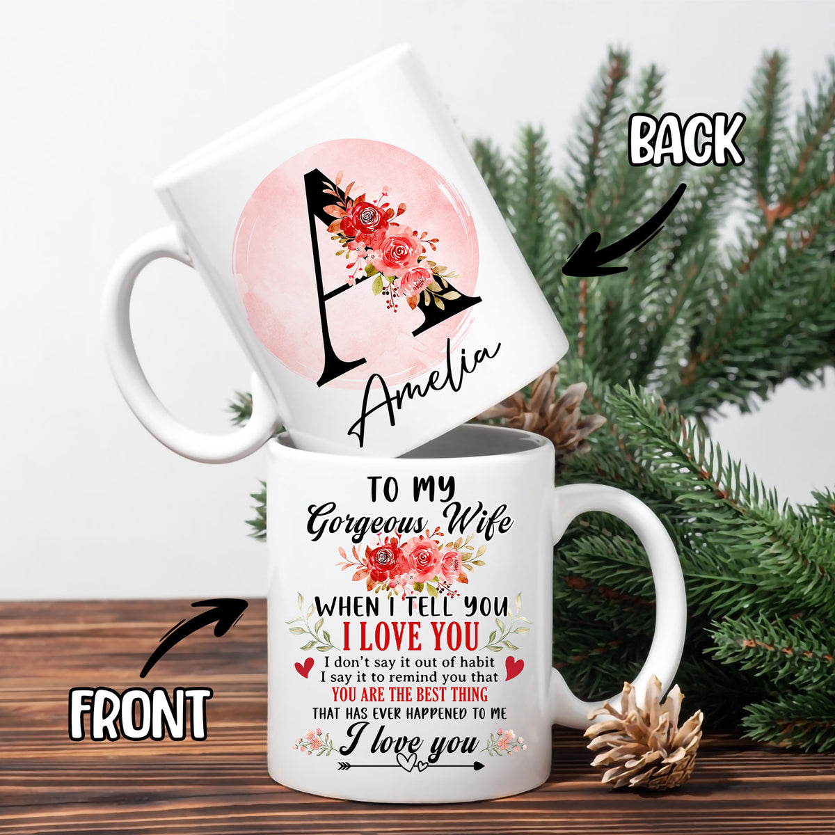 Personalized Customized Gift For Wife Init Letter Custom Coffee Mug 11Oz