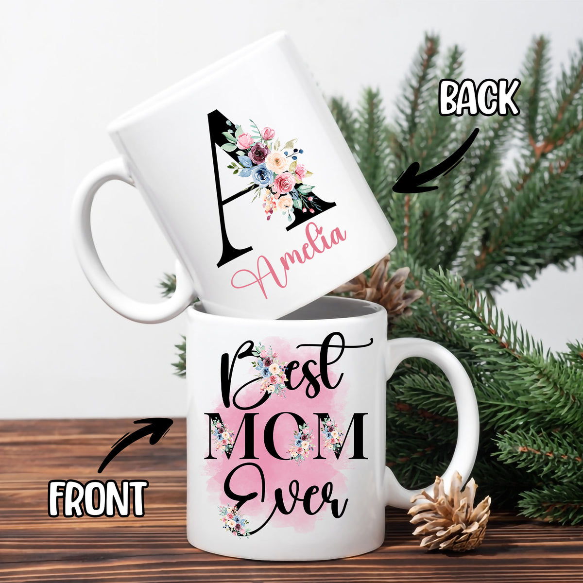 Personalized Gifts For Women Init Letter Custom Mug 11Oz, Birthday Gifts For Mom