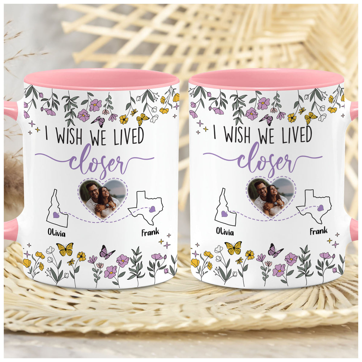 Personalized Map Distance State Floral Coffee Mug, Custom Long Distance
