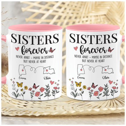 Personalized Custom Map Distance Sister Mug Coffee Mug 11Oz 15Oz