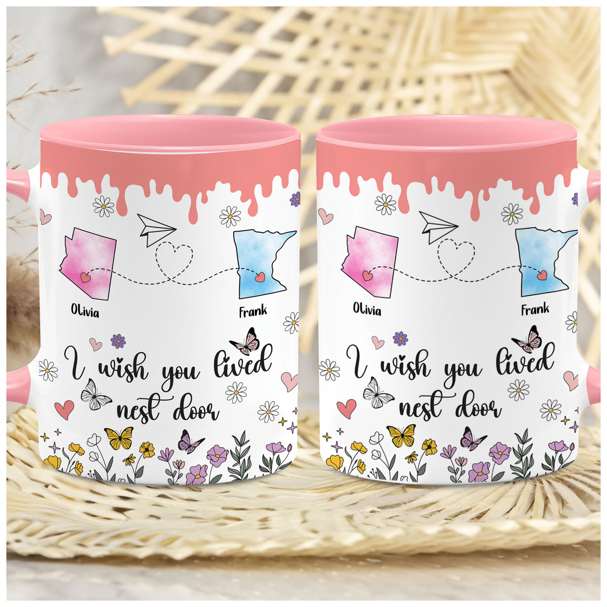 Personalized Map Distance State Coffee Mug Floral Custom