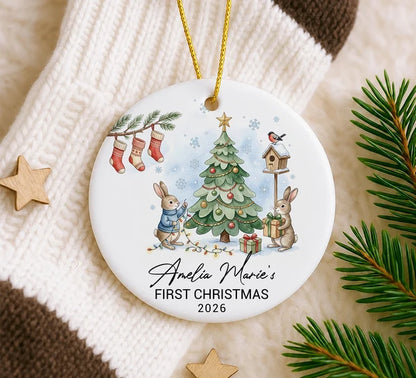 Set Of 1-8 Pcs Baby 1st Christmas Circle Ceramic Ornament Custom Name