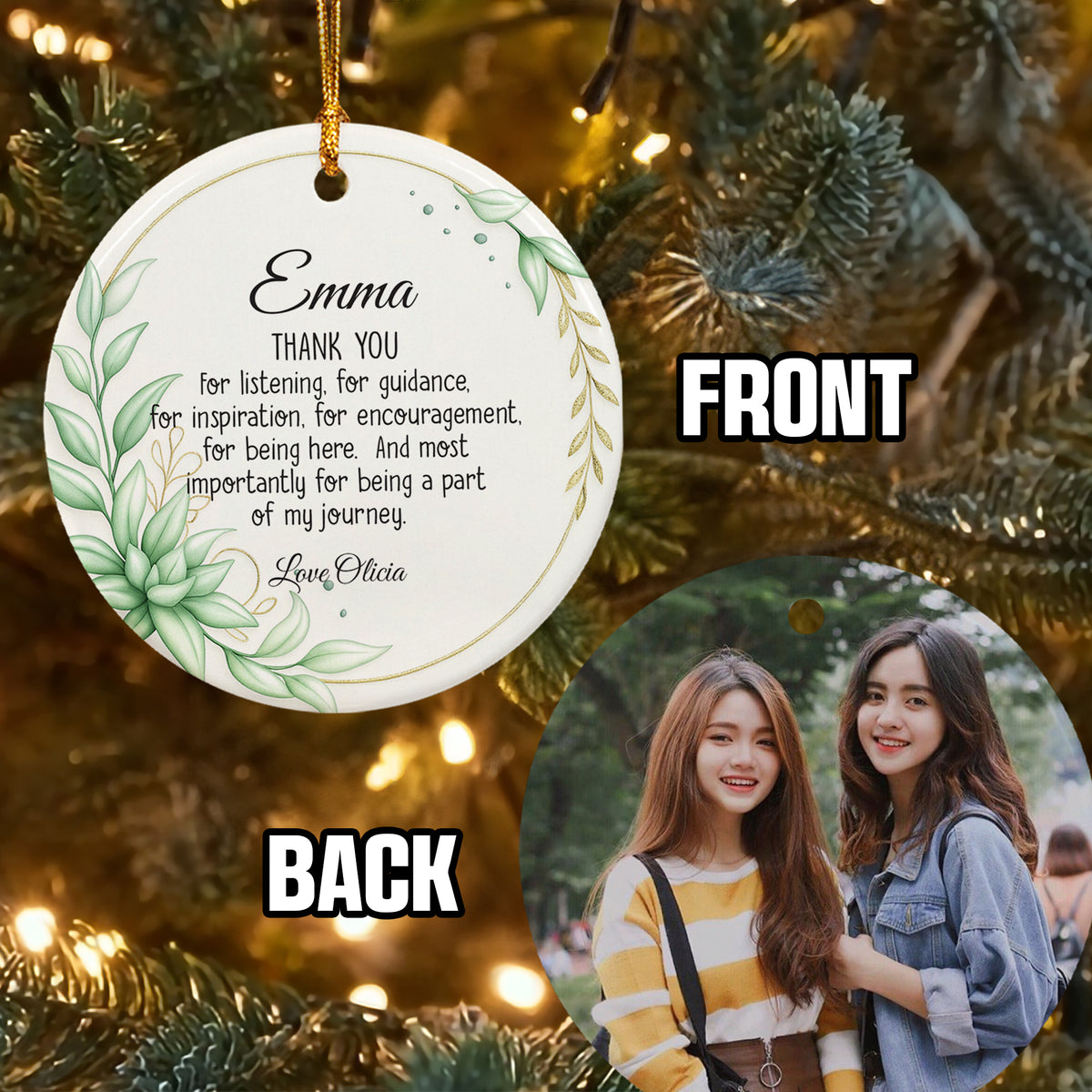 Personalized Thank You Ornament 3D Inflated Effect, Appreciation Gift For Women