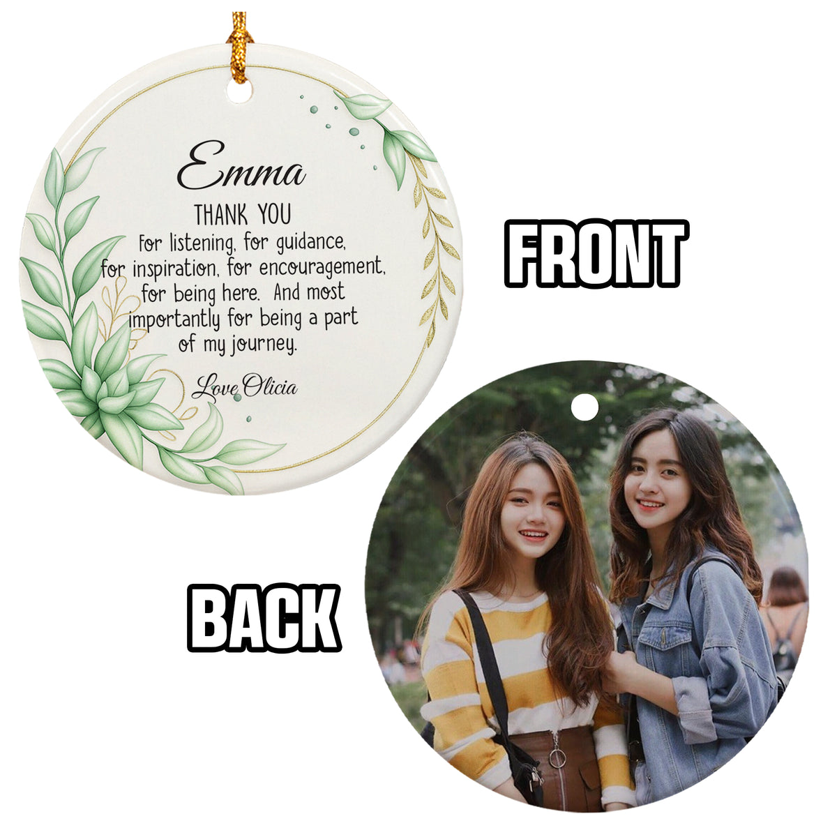 Personalized Thank You Ornament 3D Inflated Effect, Appreciation Gift For Women