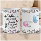 Personalized Custom Map Distance Effect Sister Coffee Mug, Sister Gifts For Birthday
