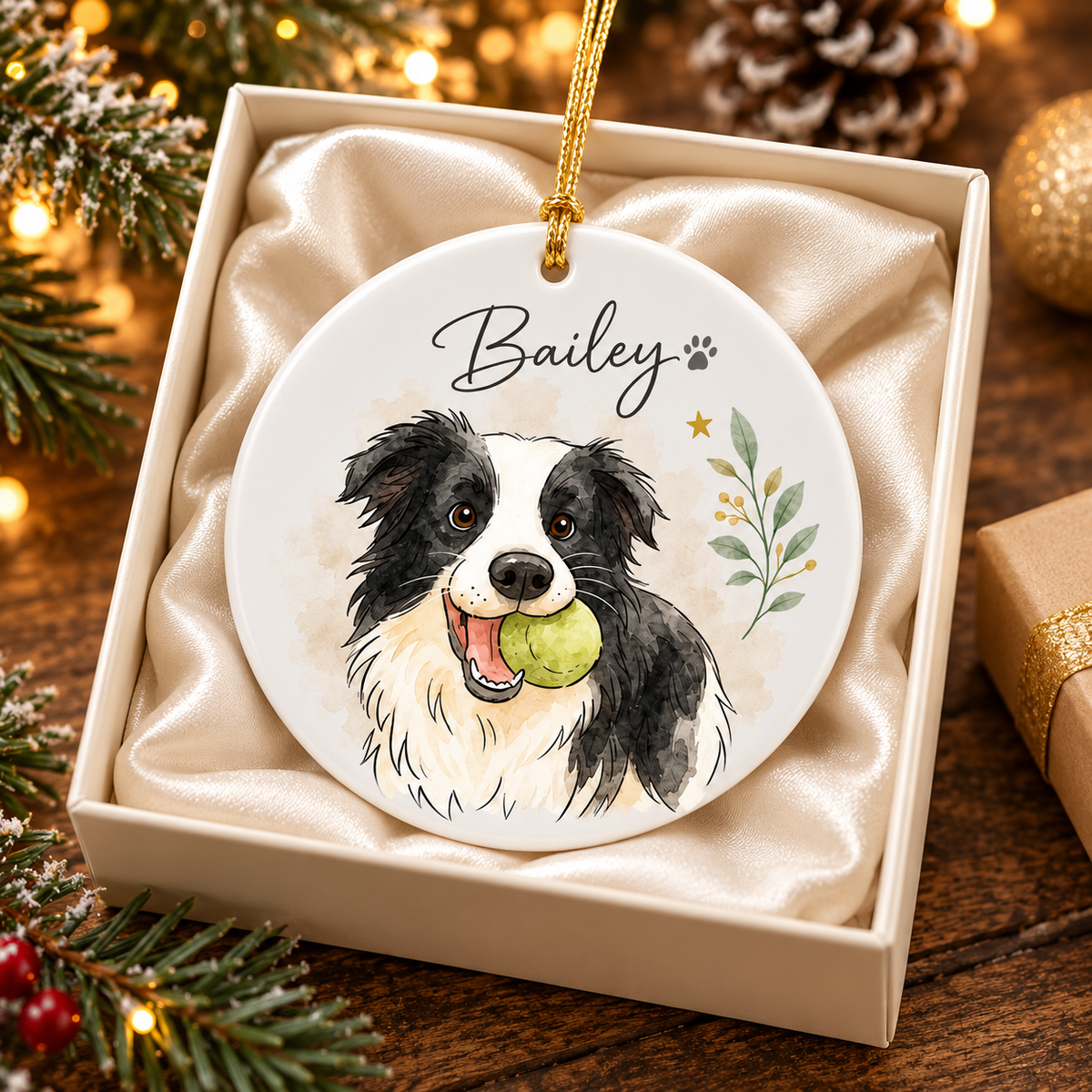 Personalized Dog Photo Christmas Ornament, Pet Watercolor Portrait Keepsake, Cat Lover Gift