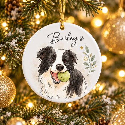 Personalized Dog Photo Christmas Ornament, Pet Watercolor Portrait Keepsake, Cat Lover Gift