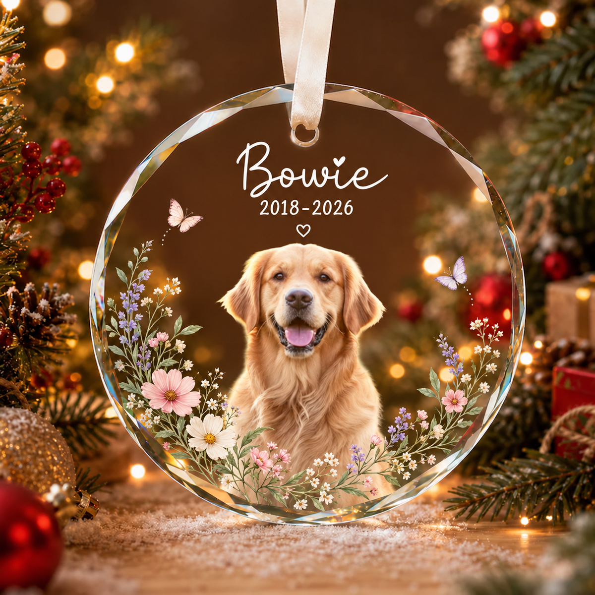 Personalized Dog Memorial Ornament with Photo, Dog Remembrance Keepsake, Glass Ornament