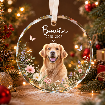 Personalized Dog Memorial Ornament with Photo, Dog Remembrance Keepsake, Glass Ornament
