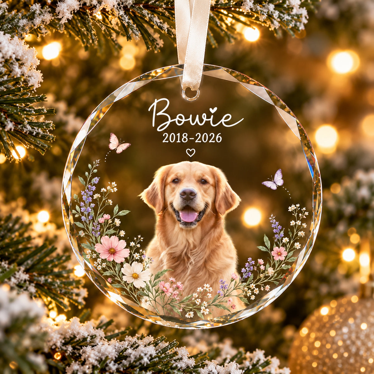 Personalized Dog Memorial Ornament with Photo, Dog Remembrance Keepsake, Glass Ornament
