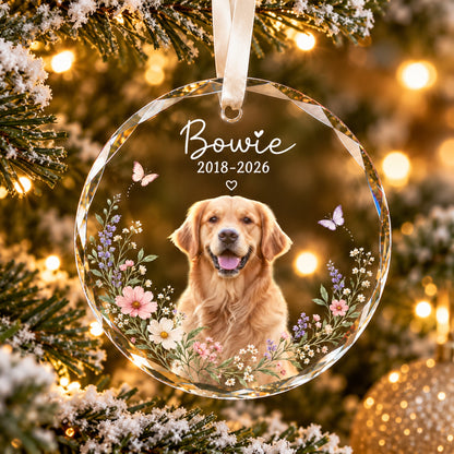 Personalized Dog Memorial Ornament with Photo, Dog Remembrance Keepsake, Glass Ornament