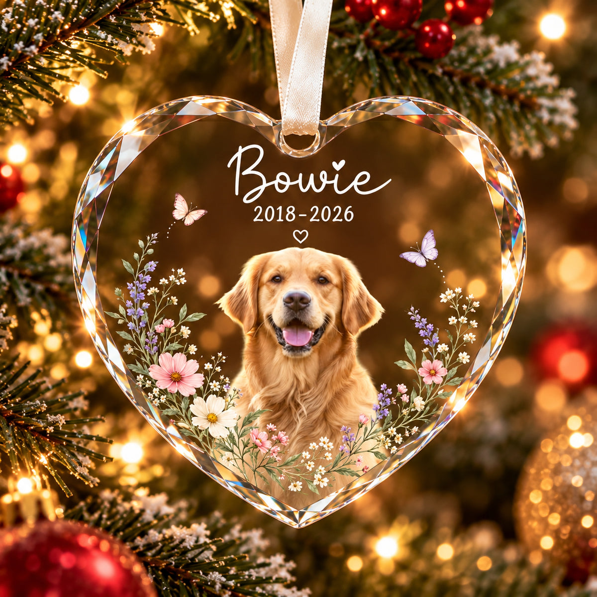 Personalized Dog Memorial Ornament with Photo, Dog Remembrance Keepsake, Glass Ornament
