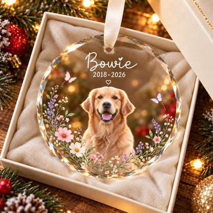 Personalized Dog Memorial Ornament with Photo, Dog Remembrance Keepsake, Glass Ornament