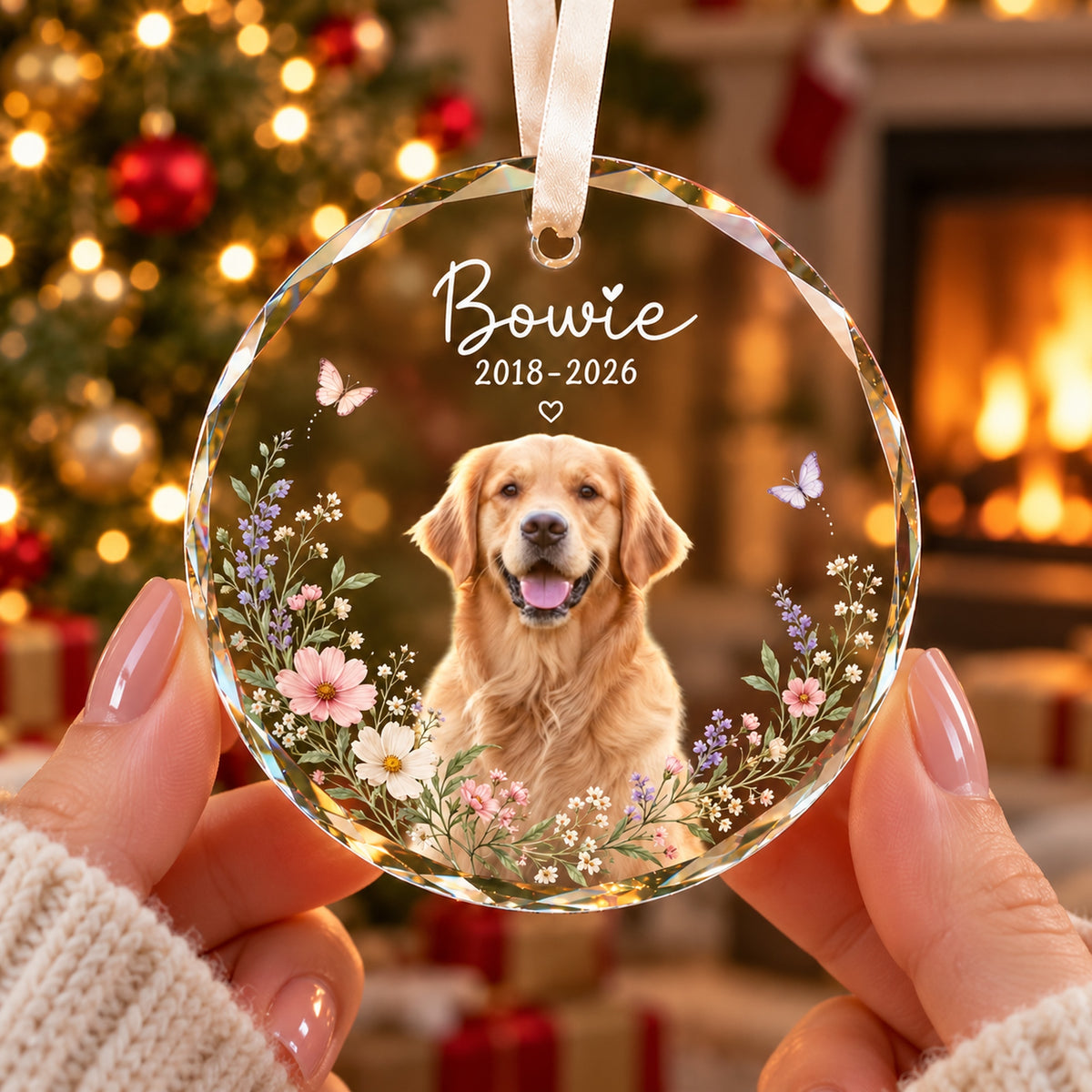 Personalized Dog Memorial Ornament with Photo, Dog Remembrance Keepsake, Glass Ornament