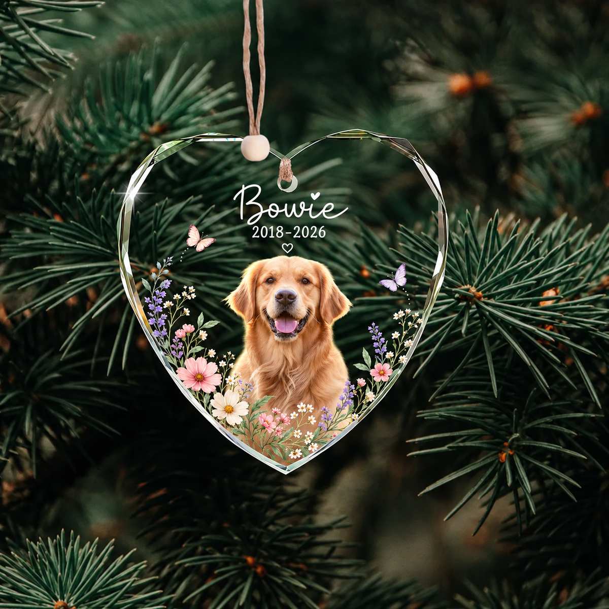 Personalized Dog Memorial Ornament with Photo, Dog Remembrance Keepsake, Glass Ornament