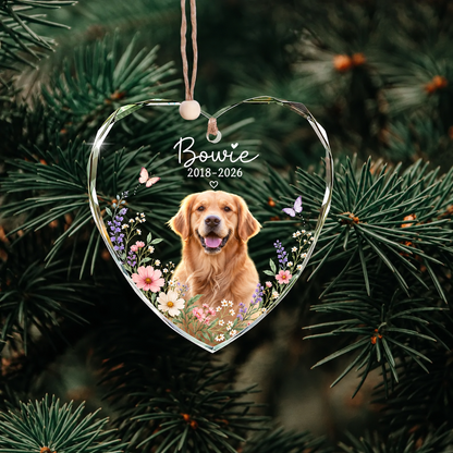 Personalized Dog Memorial Ornament with Photo, Dog Remembrance Keepsake, Glass Ornament