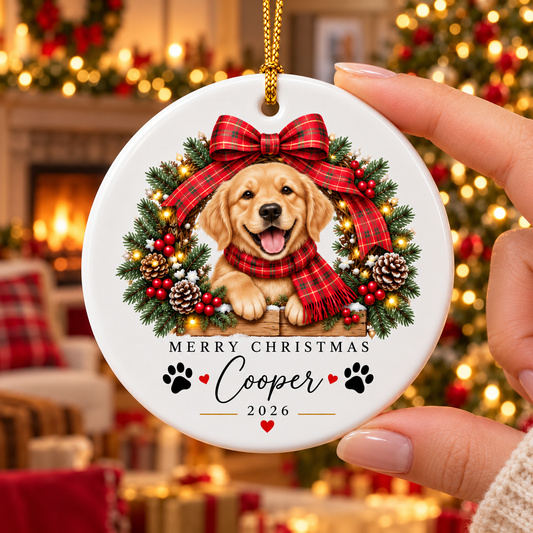 Personalized Dog Christmas Ornament, Golden Retriever Keepsake, Custom Pet Holiday Decoration, Dog Lover Gift, Christmas Tree Ornament