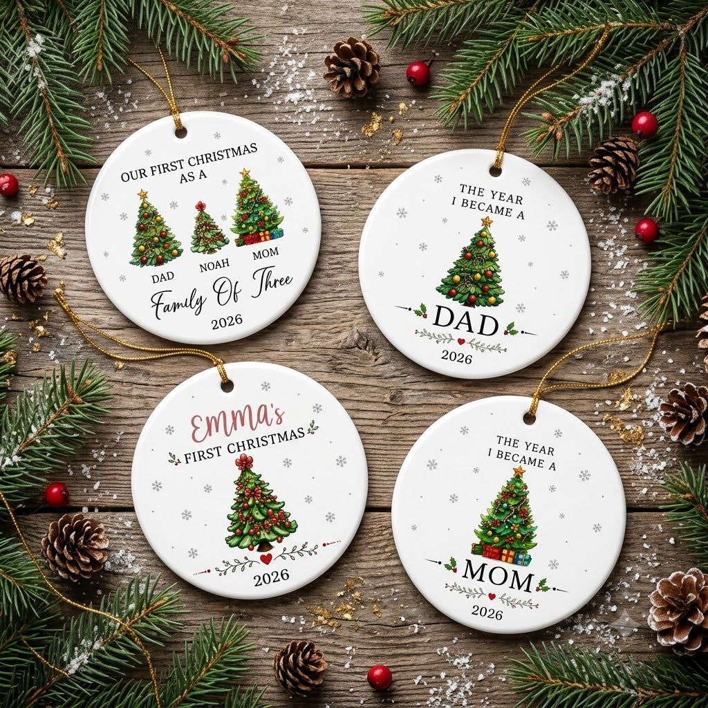 Set Of 3 to 6 Family Members Including Pets - Our First Christmas 2026 Keepsake Gift