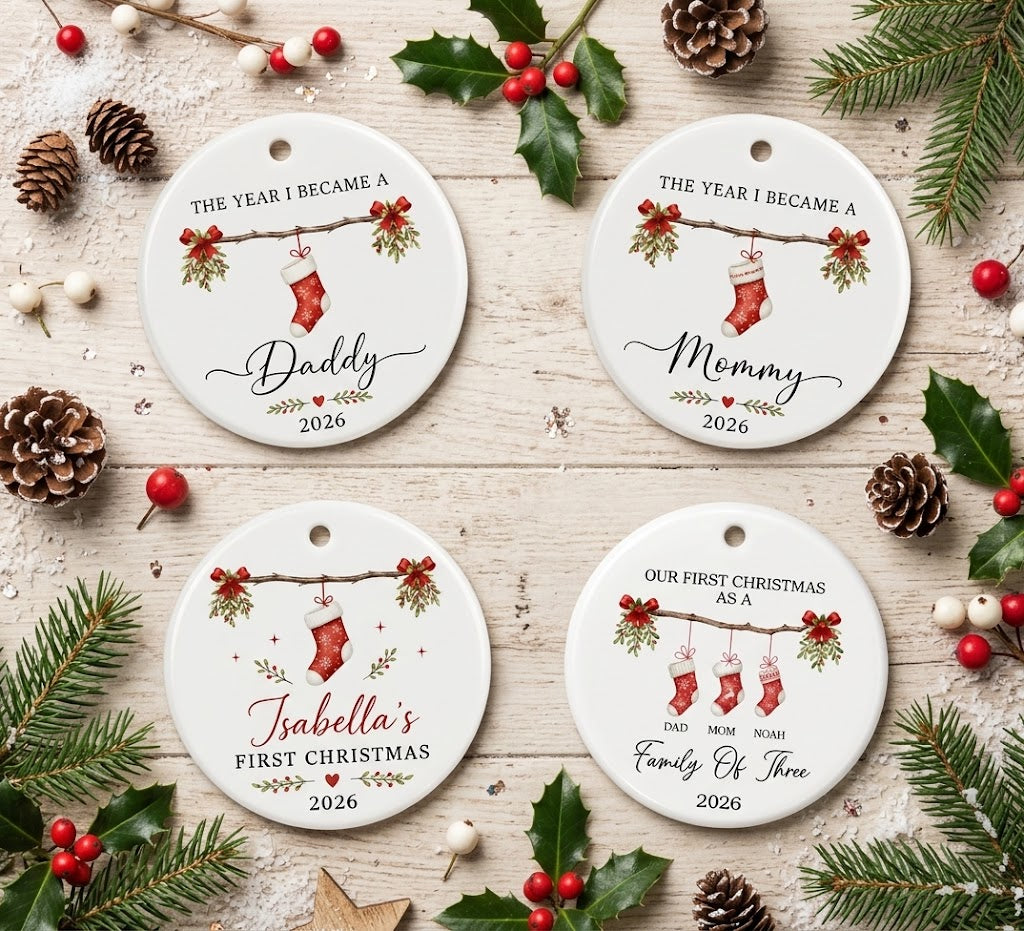 Stocking Names for 3 to 6 Members Including Pets - Our First Christmas 2026 Keepsake Gift