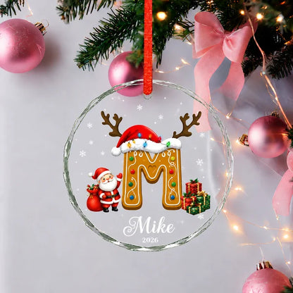 Family Name Sign Including Pet - Init Letter Cookie Style Xmas 2026 - Glass Ornament Set 3-8 Pieces