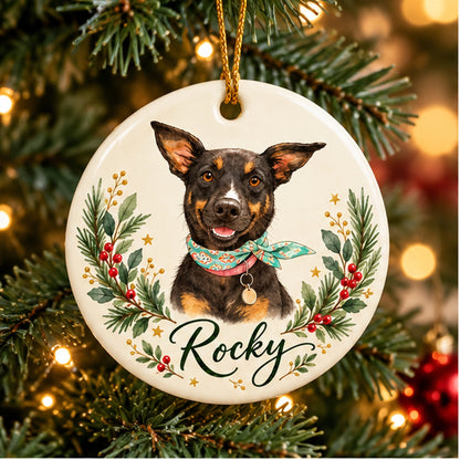 Personalized Watercolor Pet Photo Ornament: Custom Memorial Keepsake