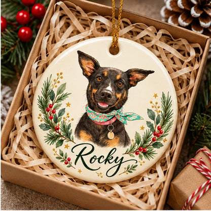 Personalized Watercolor Pet Photo Ornament: Custom Memorial Keepsake