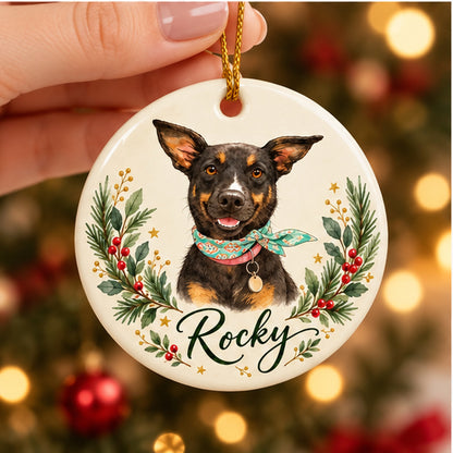 Personalized Watercolor Pet Photo Ornament: Custom Memorial Keepsake