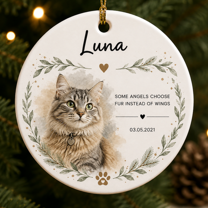 Personalized Pet Memorial Photo Dog Cat Christmas Tree Circle Ceramic Ornament Gift Set 1-8 PCS Multi Style