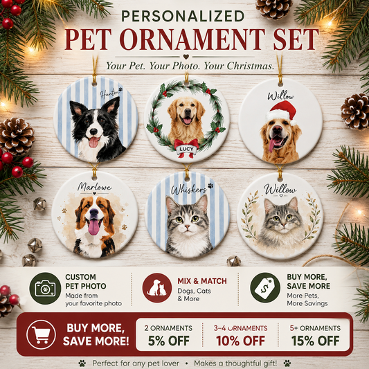 Personalized Pet Photo Ornament Custom Dog Cat Christmas Tree Ornament Custom Picture Gift Set 1-8 PCS