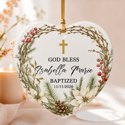 God Bless Custom Name Baptized - Custom Date Time Ceramic Ornament Xmas 2026