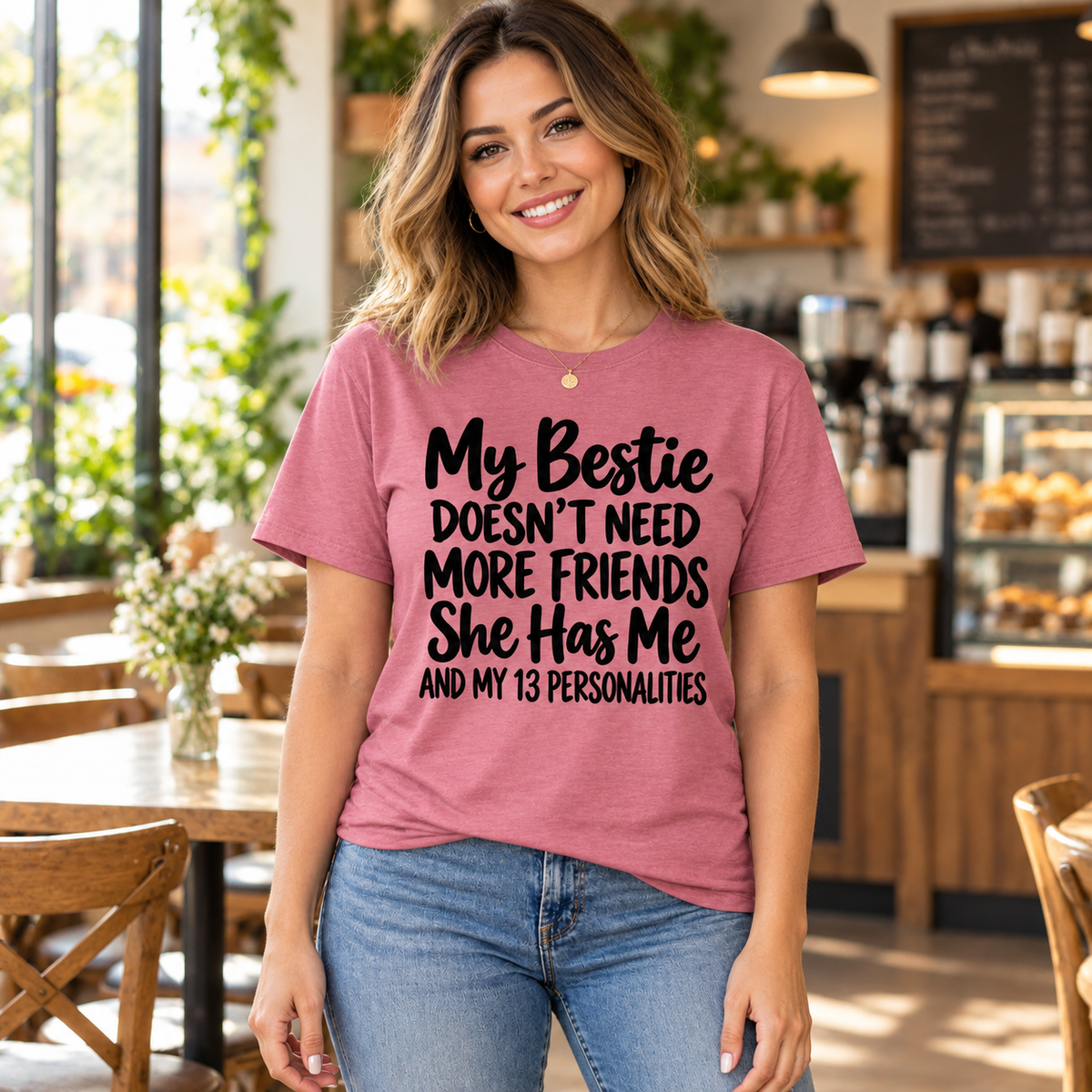 My Bestie Doesn't Need More Friends Shirt, Funny Best Friend T-Shirt, 13 Personalities Tee, Bestie Xmas Gift for Women