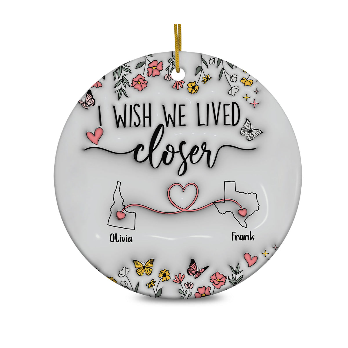 Personalized Map Distance State Floral Custom 3D Inflated Effect Ornament