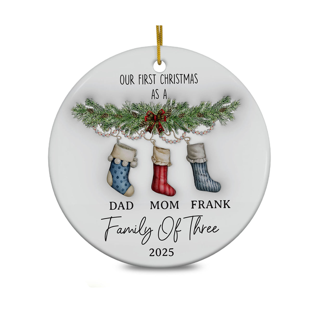 Personalized Family Of Three Christmas Ornament 3D Inflated Effect